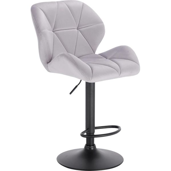 Sgabello Da Bar - Altezza Regolabile Con Alzata A Gas 60-82 Cm - Girevole A 360° - Schienale 37 Cm - Seduta 50X40 Cm - Base In Acciaio Cromato Con Poggiapiedi - 100 Kg - Velluto Grigio Chiaro-image
