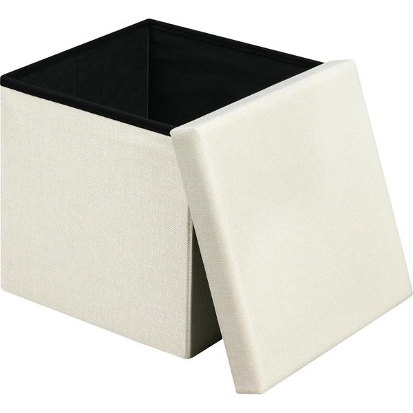 Sgabello Ottomano Con Vano Portaoggetti - Sgabello Cubo - 38 X 38 X 38 Cm - Volume 20 L - Capacità Di Carico 100 Kg - Coperchio Rimovibile - Seduta Imbottita - Crema-image