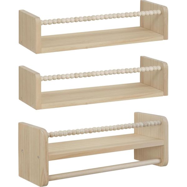 Mensole Da Parete Per Bambini - Mensole Galleggianti Da Parete - Set Di 3, In Legno Di Pino, Montessori - 50X15X14 Cm - 20 Kg Per Mensola - Grigio Chiaro-image