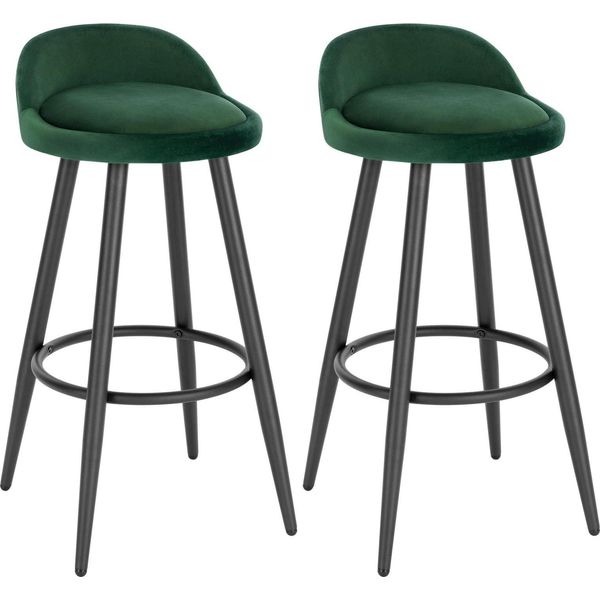 Set Di 2 Sgabelli Da Bar - Sgabello Da Banco Con Poggiapiedi - Velluto, Altezza Seduta 69,5 Cm, Altezza Totale 78,5 Cm, Fino A 120 Kg, Seduta 37,5X34 Cm - Verde Scuro-image