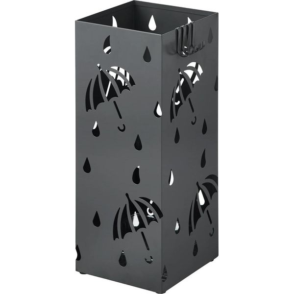 Portaombrelli In Metallo - Quadrato - 20 X 20 X 49 Cm - Con Vaschetta Di Raccolta E Gancio - Moderno - Nero-image