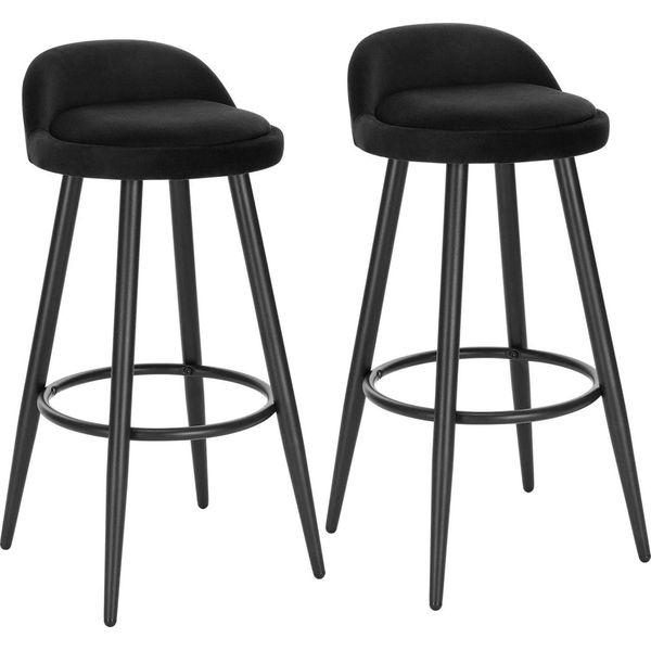 Sgabello Da Bar - Sgabello Da Banco - Set Di 2 - Altezza Seduta 69,5 Cm - Con Poggiapiedi - Non Regolabile In Altezza - Portata 120 Kg - Velluto Nero-image