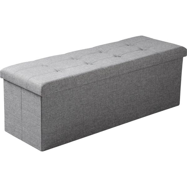 Cassapanca - Panca Pieghevole - Con Spazio Di Archiviazione - Tessuto Di Lino - Seduta Imbottita - 110 X 37,5 X 38 Cm - Grigio Chiaro-image