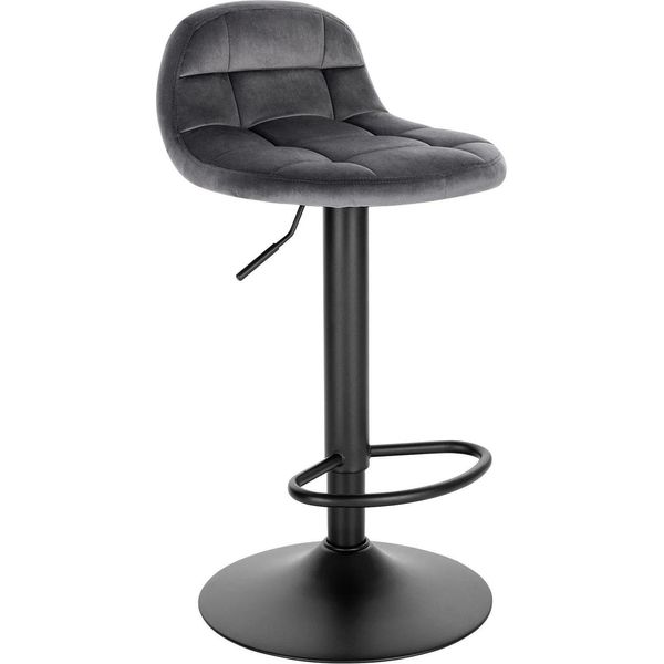 Sgabello Da Bar - Da Banco/Bar - Altezza Regolabile 62-83 Cm, Girevole, Con Schienale E Poggiapiedi, Velluto + Metallo, Seduta 39X30 Cm, Base 38,5 Cm - Grigio Scuro-image