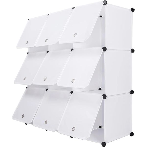 Scaffale A Cubo - Sistema Modulare A 9 Cubi - Sistema A Innesto Fai Da Te - 111 X 111 X 35 Cm - Pp/Abs - 10 Kg Per Ripiano - 3 Livelli - Bianco-image