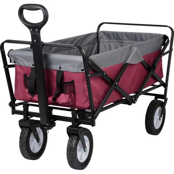 Carrello Da Giardino - Carrello Pieghevole - 4 Ruote - Portata 80 Kg - 100 L - Dimensioni Pieghevoli 79×47,5×20 Cm - Struttura In Acciaio, Poliestere 600D - Rosso-image