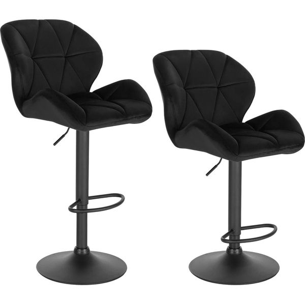 Set Di 2 Sgabelli Da Bar - Sgabello Da Cucina - Altezza Seduta Regolabile 60-82 Cm - Girevole A 360° Con Alzata A Gas - Rivestimento In Velluto - Struttura In Acciaio Cromato Con Poggiapiedi - Seduta 50X40 Cm - Nero-image
