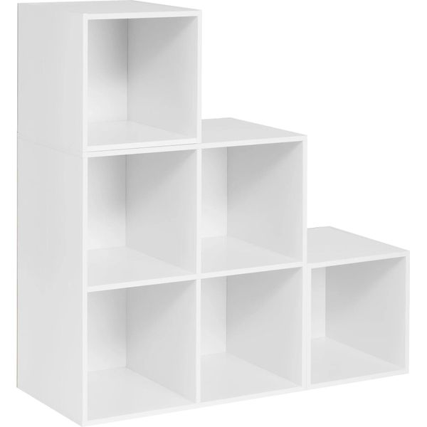 Libreria - Scaffale A Cubo Con 6 Scomparti - Dimensioni 90 X 90 X 30 Cm - Truciolato Rivestito In Melamina - Portata 10 Kg Per Scomparto - Si Monta Da Soli - Bianco-image