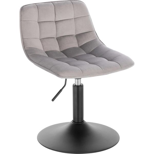 Sgabello Da Bar/Sgabello Da Banco - Sgabello Girevole Regolabile In Altezza - Girevole A 360° - Con Schienale - Seduta 42,5X35 Cm - Altezza Totale 60,5-72 Cm - Velluto Grigio Chiaro-image