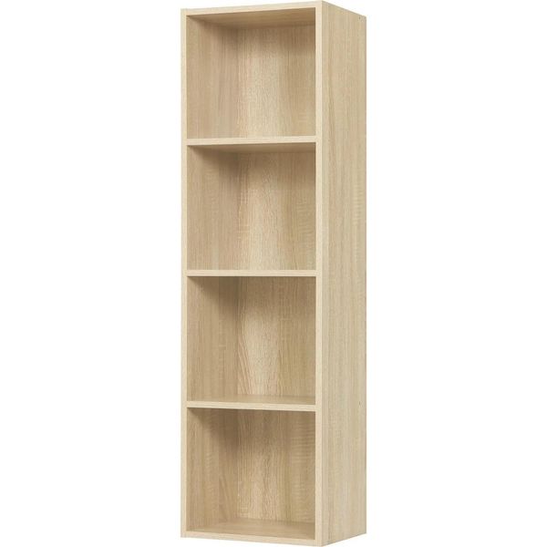 Libreria - Scaffale D'angolo - 4 Ripiani - 24 X 106 X 30 Cm - Mdf E1 Con Melamina - 15 Kg Per Ripiano - A Libero Accesso - Legno Di Quercia Chiaro-image