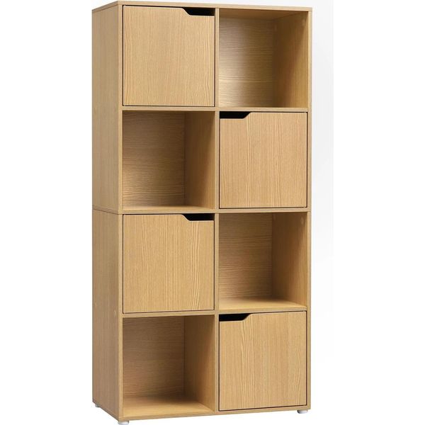 Libreria - Scaffale A Cubo - 8 Scomparti - 4 Ante - 60 X 120 X 30 Cm - E1-MDF Con Melamina - Portata Totale 50 Kg - Rovere Chiaro-image
