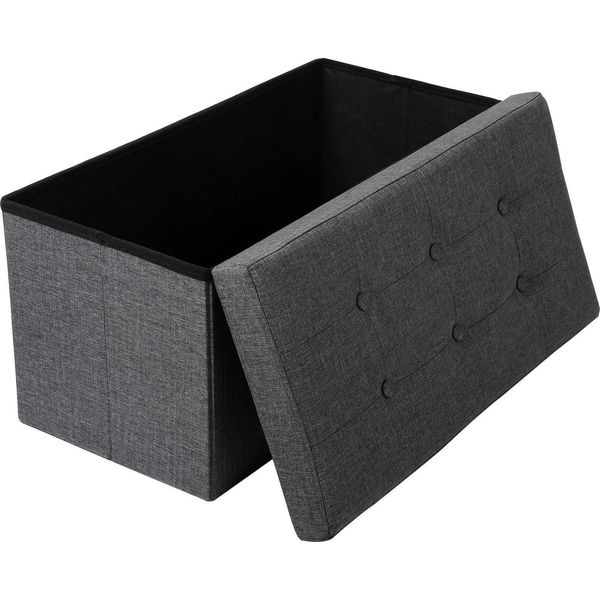 Panca Portaoggetti - Sgabello Pieghevole - Spazio Di Archiviazione 80 L - Portata 150 Kg - Coperchio Rimovibile - Rivestimento In Lino - Dimensioni 76X38X38 Cm - Grigio-image