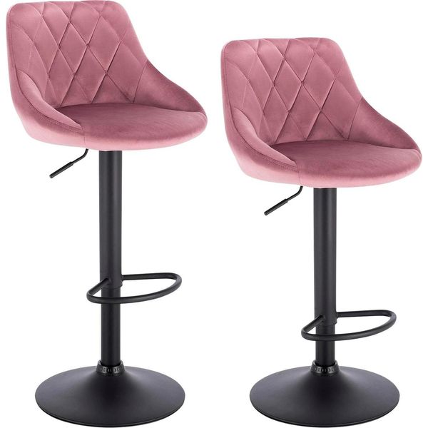Set Di 2 Sgabelli Da Bar - Sgabello Da Bar Girevole E Regolabile In Altezza - Velluto, Poggiapiedi, Acciaio Cromato - Altezza 84-106 Cm, Seduta 35X38 Cm, 100 Kg - Viola-image