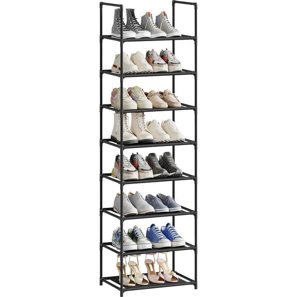 Scarpiera - Portascarpe - 8 Livelli - Stretto 41×28×140 Cm - Metallo E Tessuto Non Tessuto - Per Corridoio/Soggiorno - Montaggio Facile - Nero-image