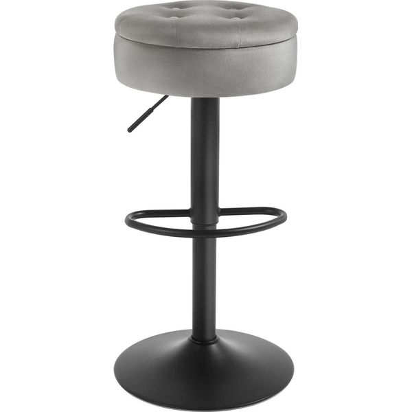 Sgabello Da Bar - Regolabile In Altezza - Girevole A 360° - Rivestimento In Velluto Con Schienale - Altezza Seduta 60,5 Cm, Larghezza 38 Cm - Grigio Chiaro-image