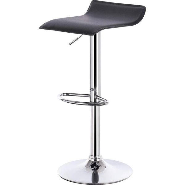 Sgabello Da Bar - Regolabile In Altezza - Altezza Totale 62-84 Cm - Girevole - Seduta In Pelle Finta - Base In Acciaio Cromato 38,5 Cm - Portata 100 Kg - Nero-image