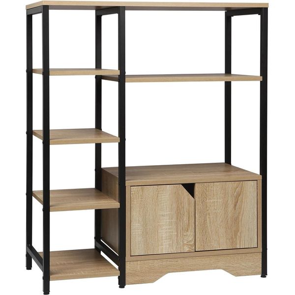 Libreria Con Armadio - Ripiano In Piedi - 4 Livelli, Anta E Cassetto - 80X35X97 Cm - Legno Mdf - 20 Kg Per Ripiano - Rovere Chiaro-image