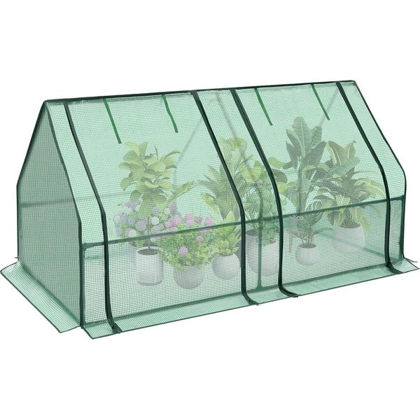 Serra In Foglio - Telaio Freddo - 180×90×90 Cm - Rete Pe Rinforzata 140 G/M² - Telaio Tubolare In Acciaio 16×0,3 Mm - Porta Avvolgibile - Ancoraggio A Terra X4 - Verde-image