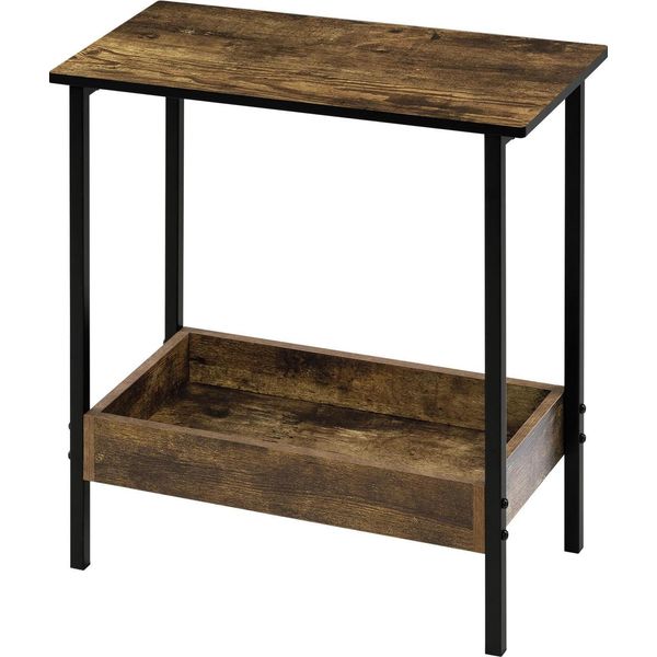 Tavolino - Tavolino Consolle - 2 Ripiani - Spazio Di Archiviazione - Legno Di Pino Massiccio - Rettangolare - 50 X 55 X 25 Cm - Rovere Scuro-image