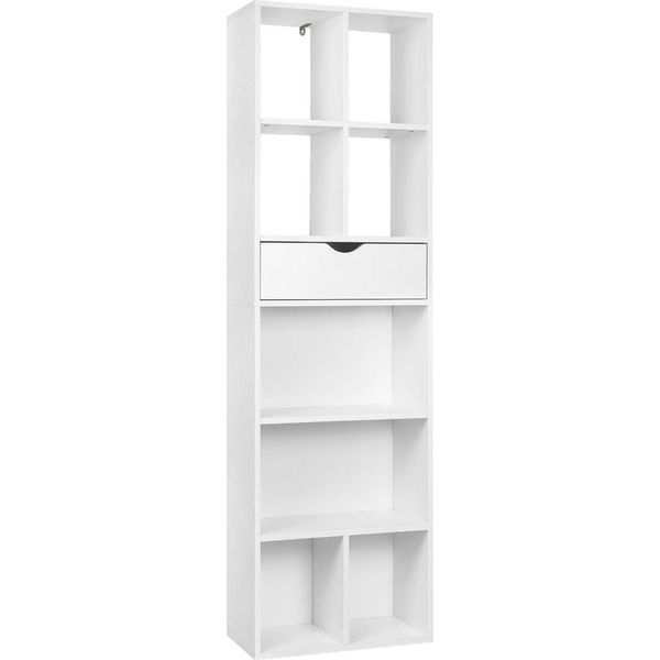 Libreria/Divisorio - Scaffale Indipendente - 6 Livelli - 50×24×168 Cm - Truciolare E1 - Contenitore Aperto - Stile Moderno - Bianco-image