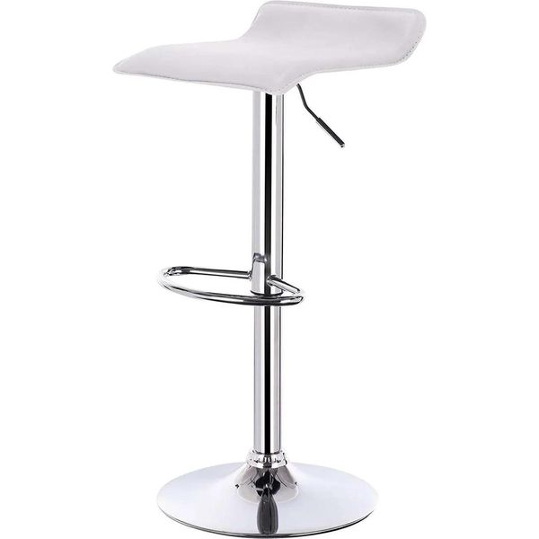 Sgabello Da Bar - Sgabello Girevole Regolabile In Altezza - Pelle Finta, Base In Acciaio Cromato, Supporto Antiscivolo, Altezza 62-84 Cm, Portata 100 Kg - Bianco-image