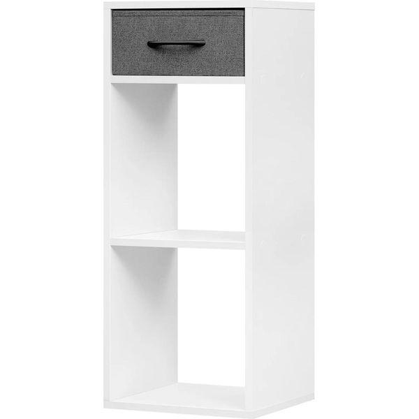 Libreria - Scaffale A Cubo - 3 Livelli - 1 Cassetto In Tessuto - Contenitore Aperto - 32,4X80X30 Cm - Indipendente - Bianco-image