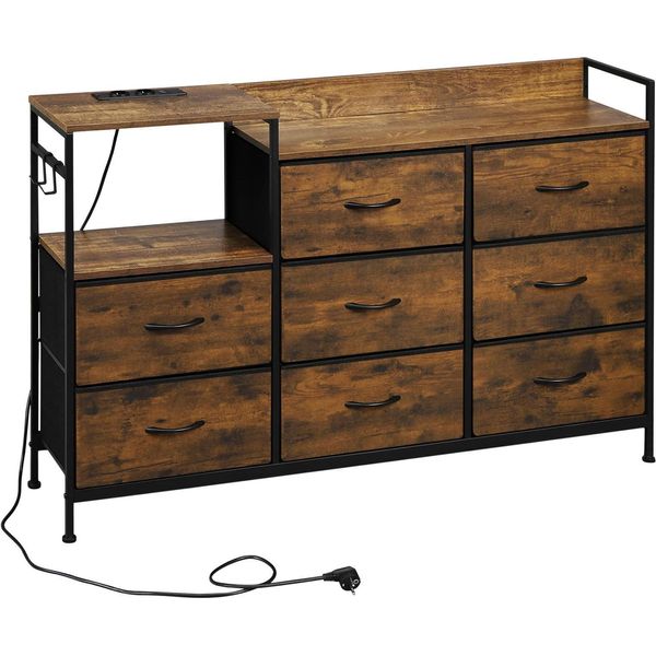 Mobile Contenitore Per Il Soggiorno - Cassettiera - Legno - Look Vintage - Design Moderno - 132 X 88 X 30 Cm - Da Assemblare - Marrone-image