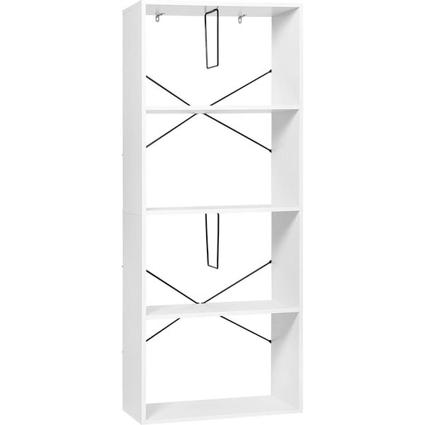 Libreria - Scaffale Verticale - 4 Livelli - 60 X 149 X 30 Cm - E1 Mdf - Protezione Antiribaltamento - 10 Kg Per Ripiano - Per Libri E Dvd/Cd - Bianco-image