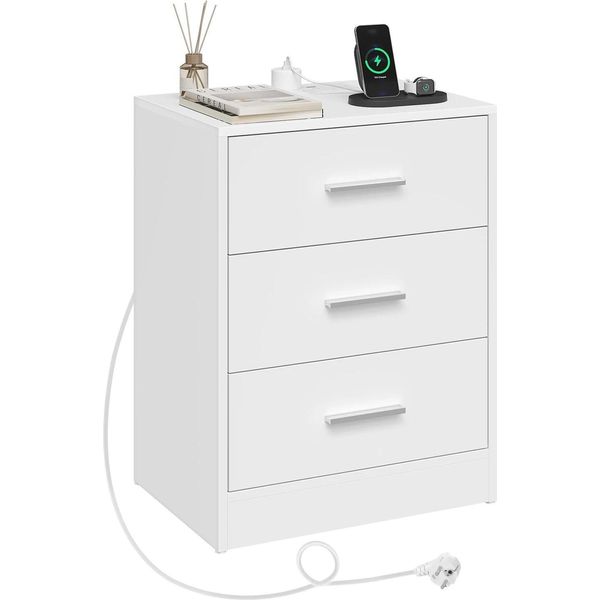 Comodino - Comodino - 3 Cassetti - 39×28,5×54,5 Cm - Truciolato E1 E Mdf - Portata 30 Kg - 1 Pezzo - Bianco-image