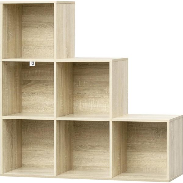 Libreria - Scaffale A Gradini Con 6 Scomparti - 3 Livelli - 90X30X90 Cm - Portata 60 Kg - Rovere Chiaro-image