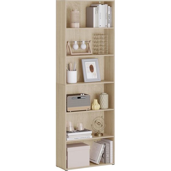 Libreria - Scaffale/Divisorio Indipendente - 60 X 180 X 23,5 Cm - 6 Ripiani Regolabili (4 Cm) - Portata 60 Kg - Legno + Melamina - Rovere Chiaro-image