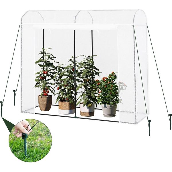 Serra - Polytunnel - 170×68×200 Cm - Pellicola In Pe - Con Porta E Finestre - Per Pomodori E Ortaggi - Per Esterni - Bianco-image