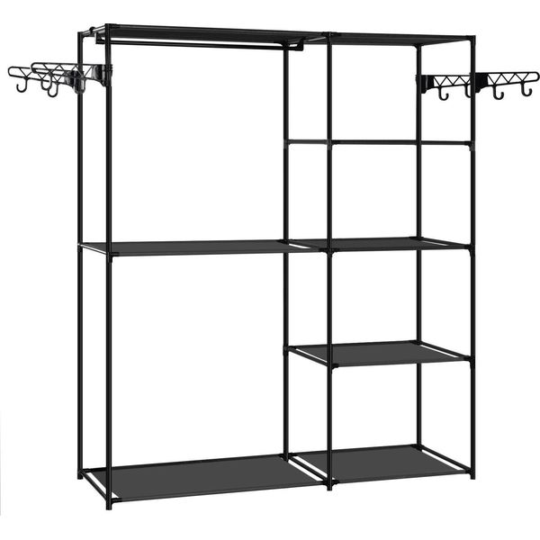 Armadio A Giorno - Appendiabiti Con Ripiani - 8 Ripiani - Asta Porta Abiti E Ganci - 148 X 166 X 42,5 Cm - Asta 15 Kg/Ogni Ripiano 5 Kg - Nero-image