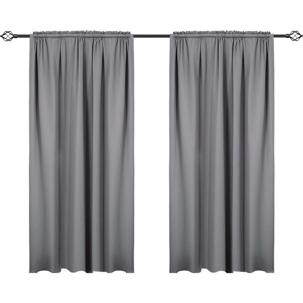 Tende Oscuranti - Set Di 2 - Nastro Arricciante - Rivestimento Oscurante - 250 G/M² - 100% Poliestere - Con Fermacravatte - Grigio Scuro-image
