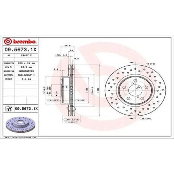 2X Disco Freno Brembo 09.5673.1X Per Subaru Impreza Hatchback (Gr Gh G3)-image