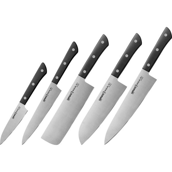 Samura Harakiri Set Professionale Di Coltelli Da Cucina A 5 Pezzi Con Manici Bianchi: Spelucchino, Utility, Nakiri, Santoku E C - Posate Giapponesi Di Qualità-image