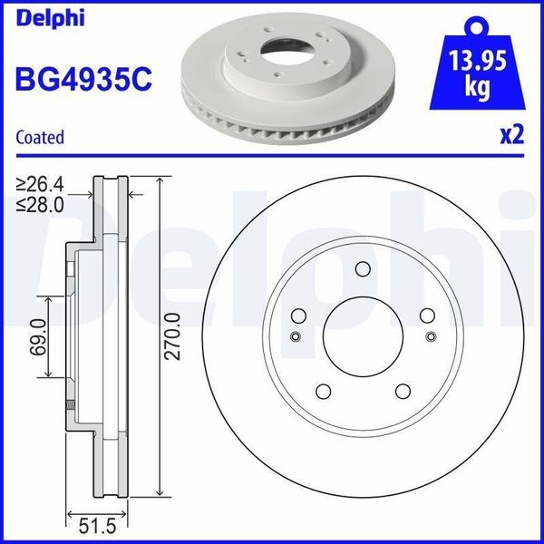2X Disco Freno Delphi BG4935C Per Mitsubishi L 200 / Triton Pickup (Ka_T Kb_T)-image