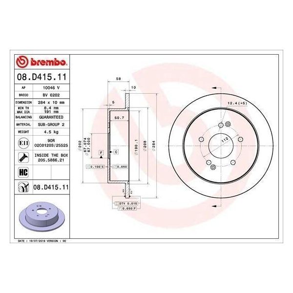 2X Brembo Disco Freno 08.D415.11 Per Ssangyong Korando Suv (Ck) Tivoli Suv 58Mm-image