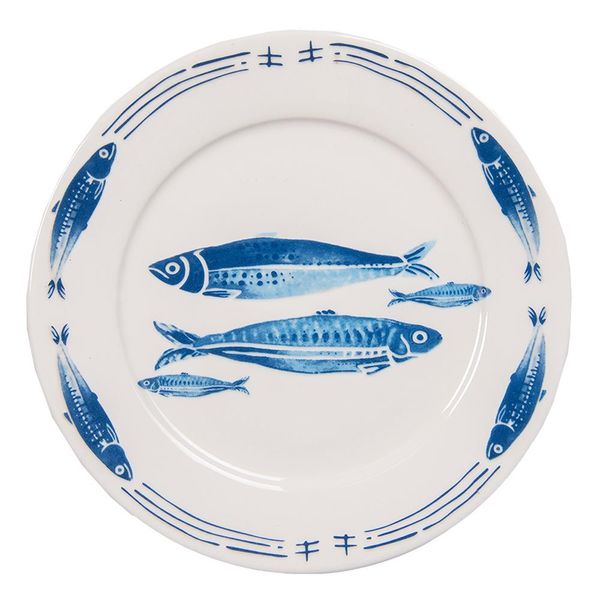 Piatto Da Pranzo Clayre & Eef Ø 26 Cm Pesce In Porcellana Bianca E Blu-image