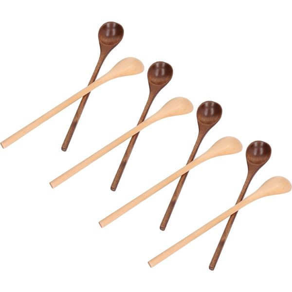 8 Pezzi Cucchiaio Di Legno Legno Di Faggio Sicuro Rispettoso Dell'ambiente Cucchiaio Di Legno Per Servire Con Comodo Manico Lungo-image