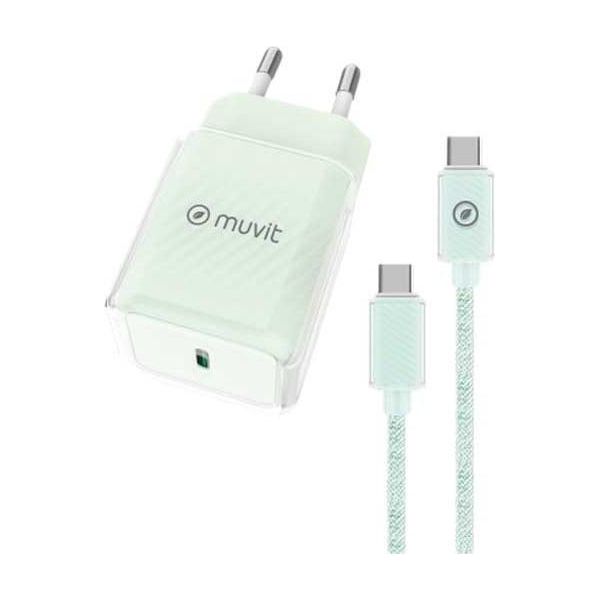 Muvit For Change Pd 30W Caricatore Da Parete Usb-C + Cavo Usb-C 1 M 3A Verde Verde Taglia Unica-image