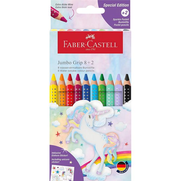 Faber-Castell 110923 FABER-CASTELL Matite Colorate Triangolari Jumbo Grip Unicorn, 8+2-image