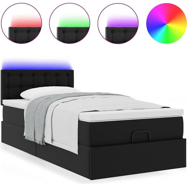 Syfax™ Struttura Letto Pouf Con Materasso Nero 90X190 Cm Pelle Finta-image