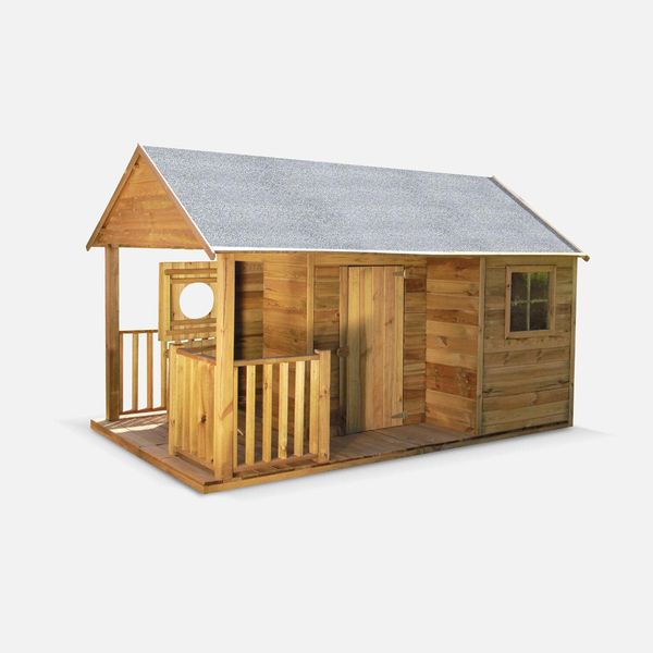 Casetta Per Bambini In Legno Di Pino, 4.5M², Marrone Naturale-image