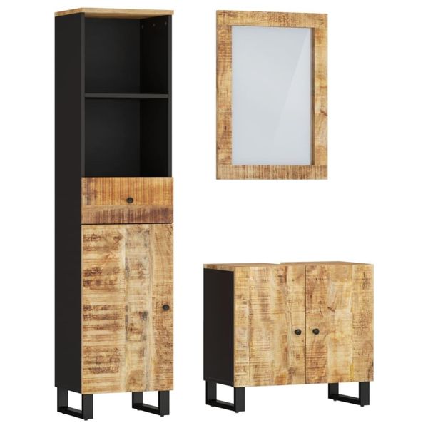Vidaxl Set Di Mobili Da Bagno A 3 Pezzi In Legno Massiccio Di Mango-image