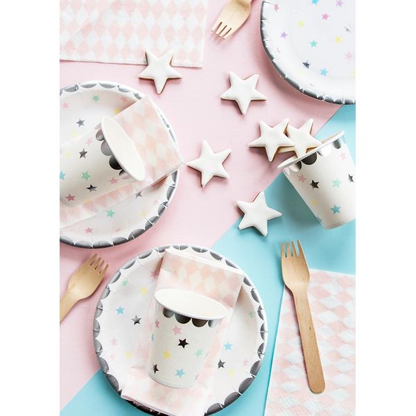 Bicchiere Di Carta 180Ml Unicorno - Stelle Colorate Set Di 6 Bianco / Argento-image