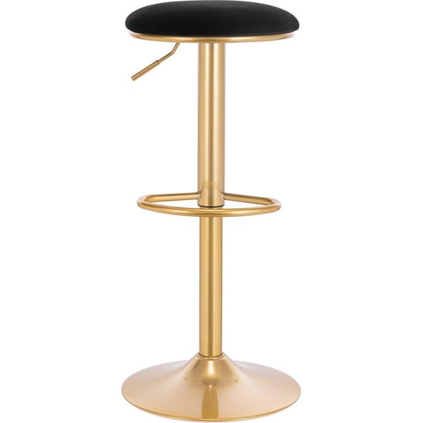 Sgabello Happyment - Velluto Nero/Oro - Sgabello Da Bar Senza Schienale - Altezza Regolabile - 38×(61-82?Cm)-image