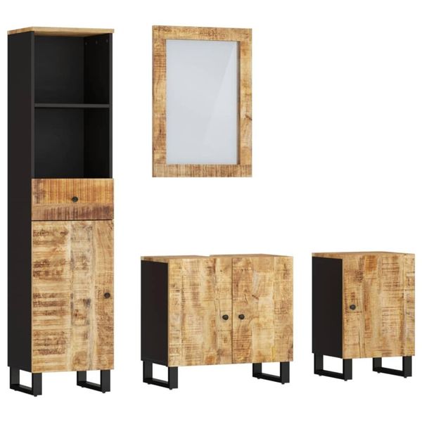 Vidaxl Set Di Mobili Da Bagno 4 Pezzi In Legno Massiccio Di Mango-image