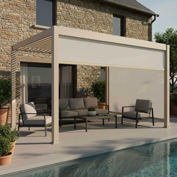 Pergola Bioclimatica Autoportante Motorizzata, 3 X 4 M E 2 Tende - Oviala Kavala-image