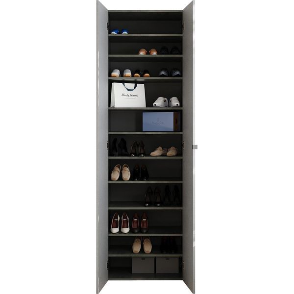 Dmora Armadio Multiuso 2 Ante Ruggiero 63X212H Cm Grigio Cemento, 10 Ripiani Apertura Maniglia-image